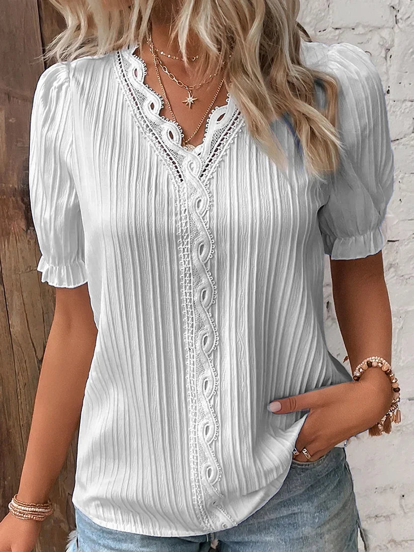 ABBEY™ Top | Lace V Neck Shirt