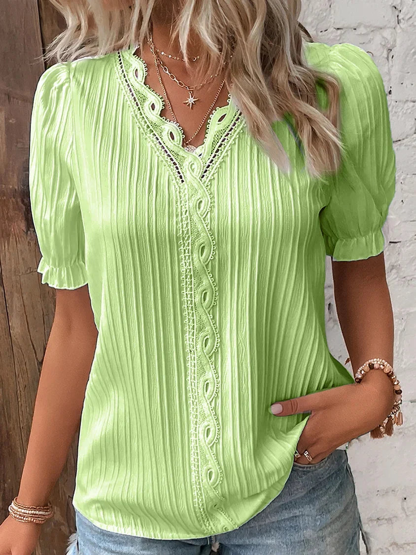 ABBEY™ Top | Lace V Neck Shirt