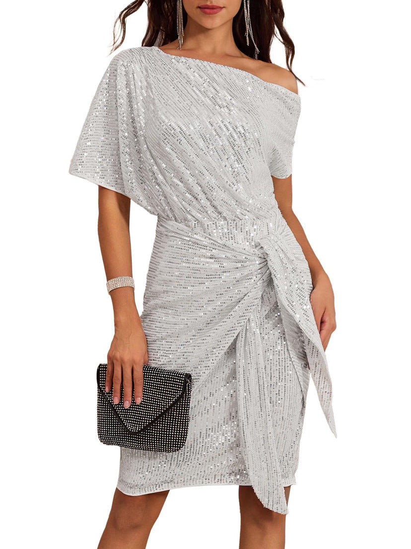 💃Season Special 🎉Sparkly One-Shoulder Ruched Dress