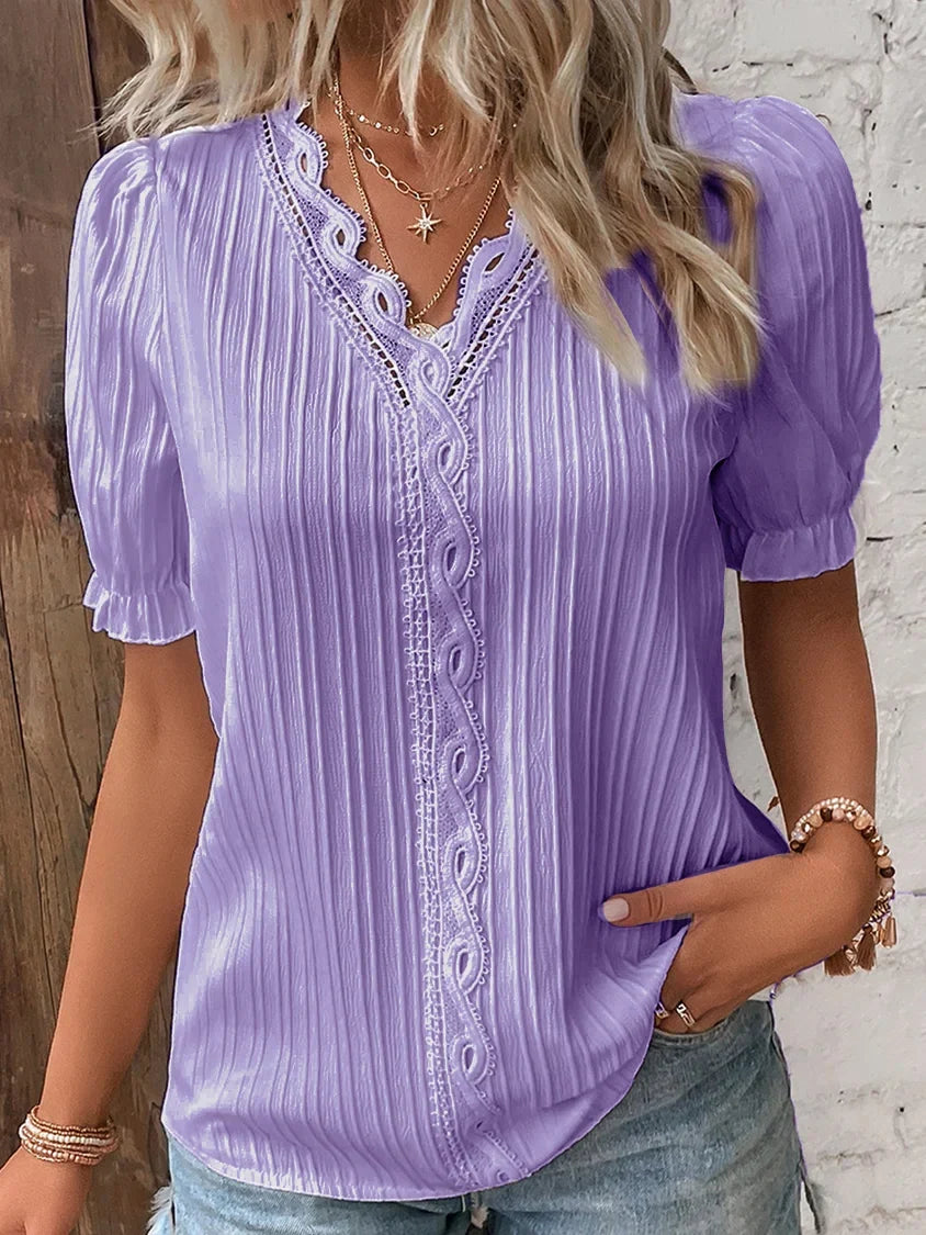 ABBEY™ Top | Lace V Neck Shirt