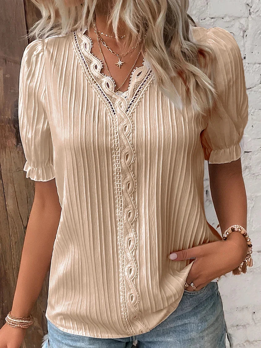 ABBEY™ Top | Lace V Neck Shirt