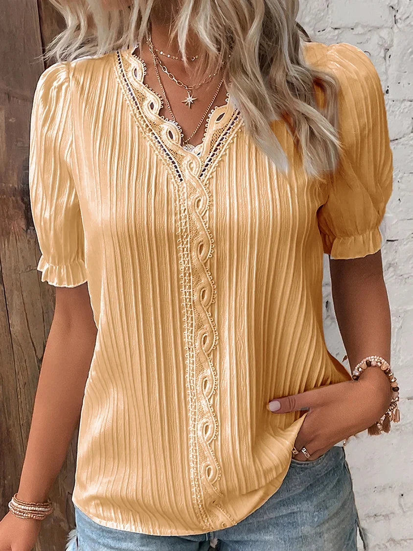 ABBEY™ Top | Lace V Neck Shirt