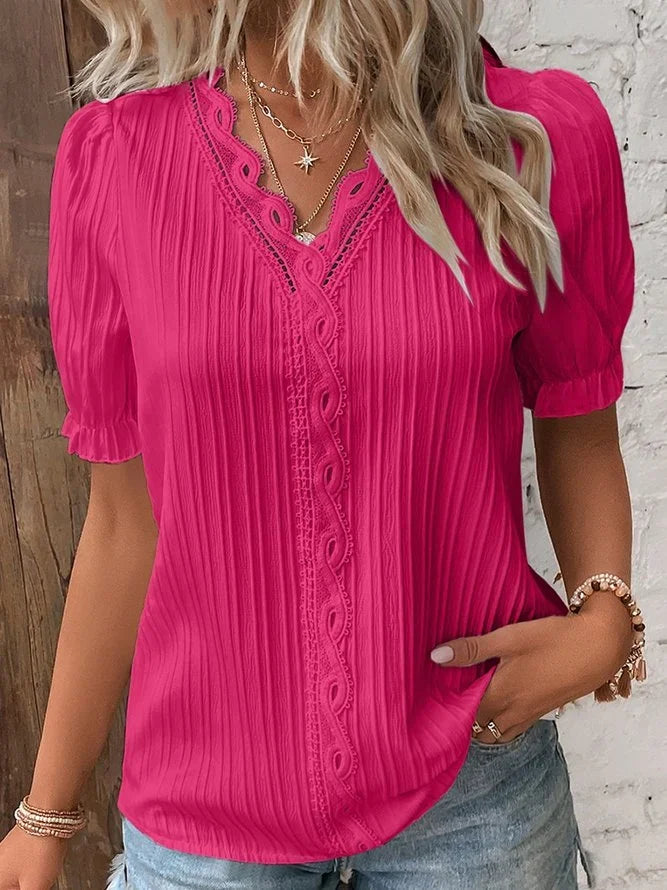 ABBEY™ Top | Lace V Neck Shirt