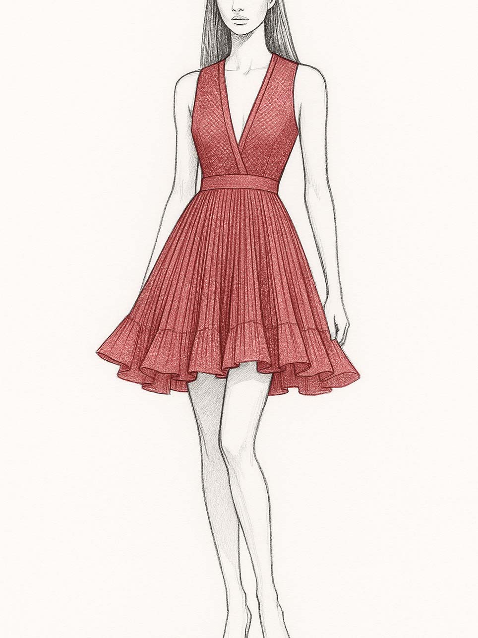 Sleeveless  Red Chiffon Mini Dress With Mesh
