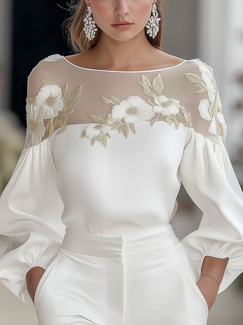 STYLISH SHIRT WITH MESH EMBROIDERY