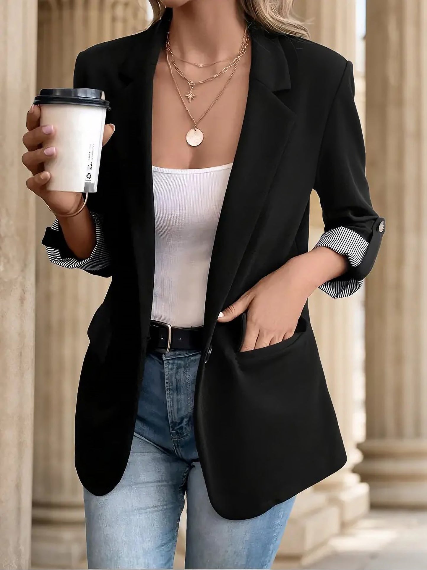 Ariana Rolled Sleeves Lightweight Office Casual Jacket Blazer