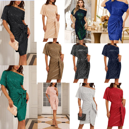 💃Season Special 🎉Sparkly One-Shoulder Ruched Dress