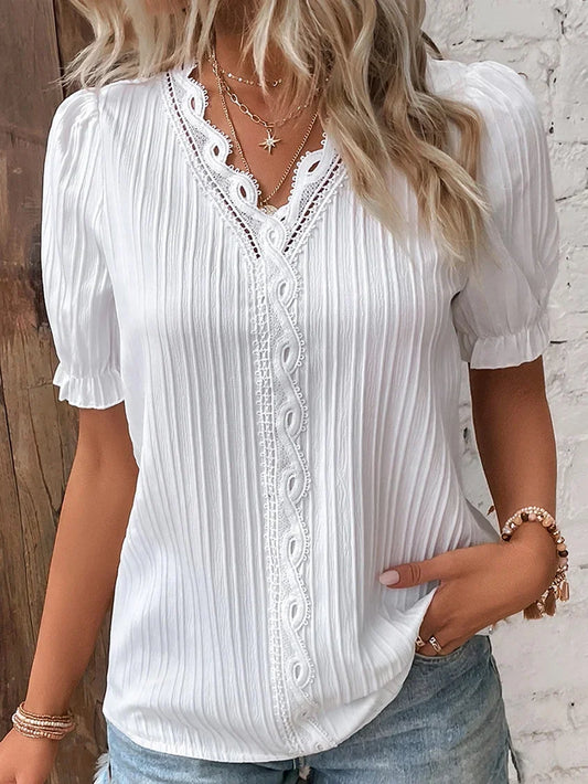ABBEY™ Top | Lace V Neck Shirt