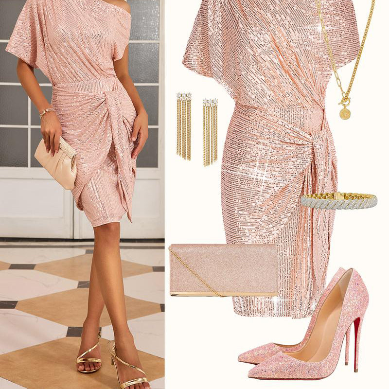 💃Season Special 🎉Sparkly One-Shoulder Ruched Dress