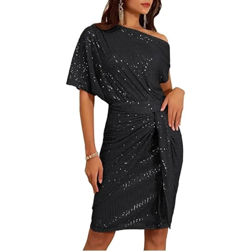 💃Season Special 🎉Sparkly One-Shoulder Ruched Dress
